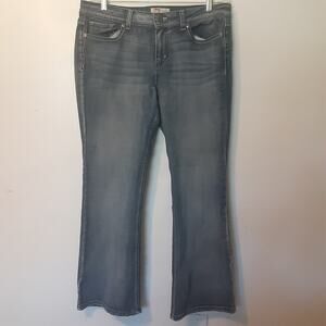 LEI Jeans Juniors 17S Blue Sophia Hipster Flare Stretch Flap Pockets Whiskers